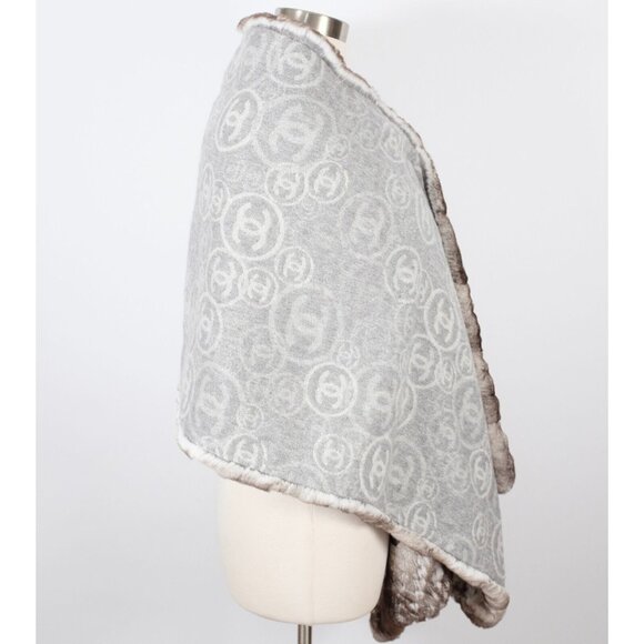 Chanel XL scarf shawl reversible 37" x 78" cashmere fur orylag gray rabbit 12k - Picture 10 of 16